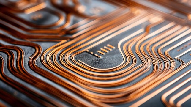 Circuit Board with Copper Traces Close-Up