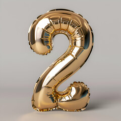 Gold Number Two Balloon. Festive Decoration for Parties and Celebrations
