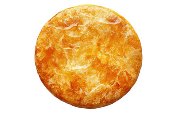 Golden brown baked flatbread delicious pastry crispy texture perfect round shape isolated on black