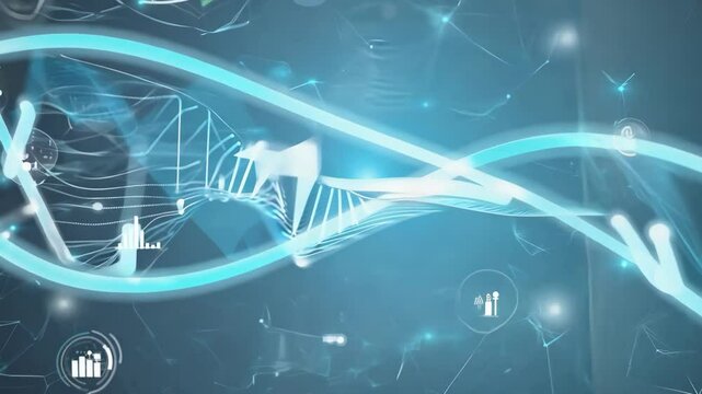 A blue DNA strand with a white dot in the middle. The strand is shown in a blue and white color scheme