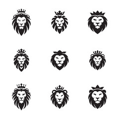 Obraz premium Aggressive Lion Head Logo with Crown in Vector Silhouette Collection