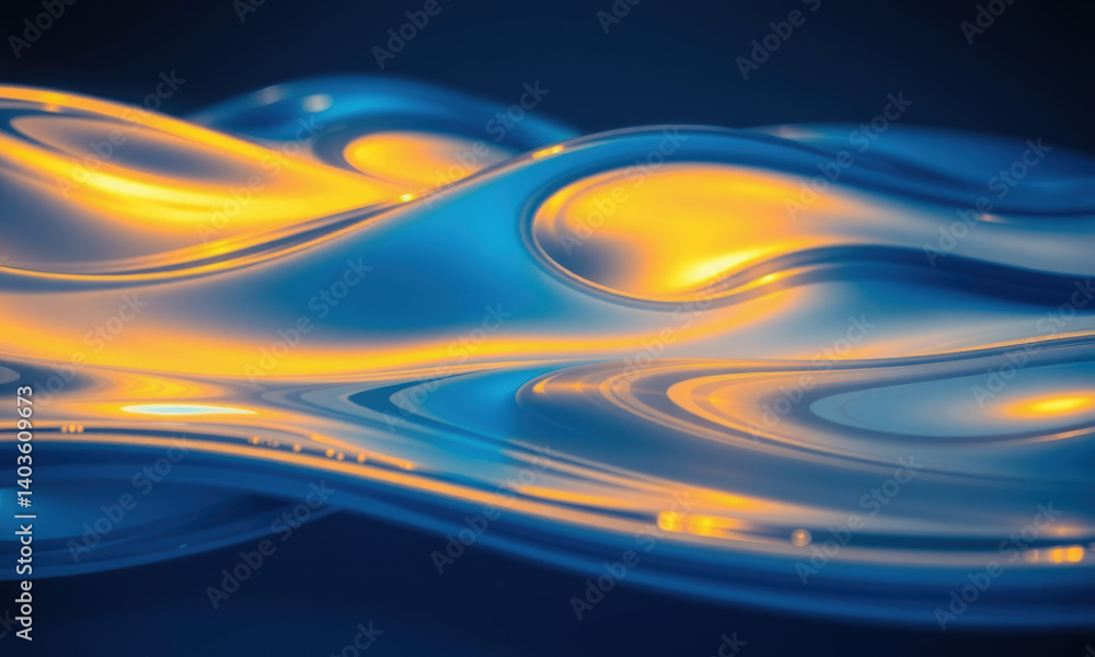 Poster mesmerizing abstract representation of fluid dynamics, showcasing smooth waves in vibrant blue and y