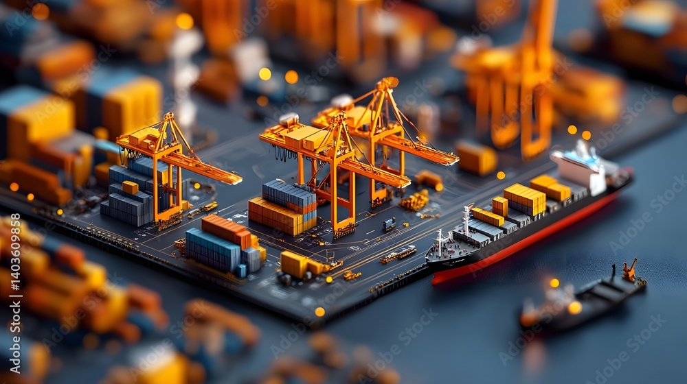 Aufkleber fully automated shipping dock with smart cranes loading cargo ships for ai powered logistics and eff