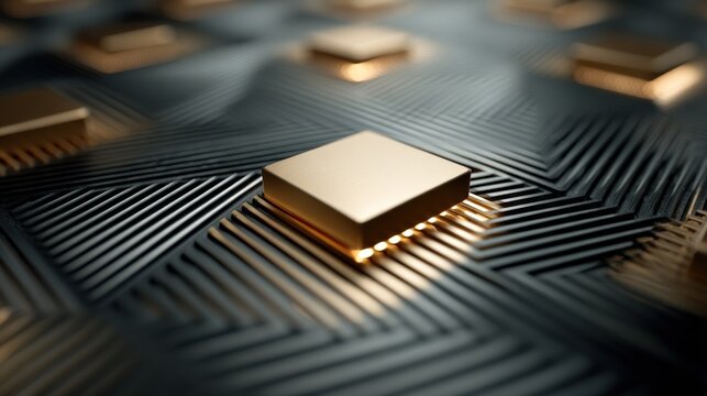 Multiple Gold Microchips on Black Patterned Surface