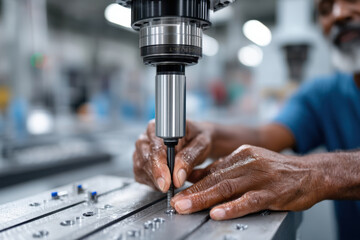 Precision machining process in a workshop with skilled hands at work during the day