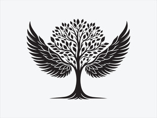 Tree with Angel Wings Silhouette for Spiritual Nature-Inspired Art and Symbolic Designs of Growth and Protection