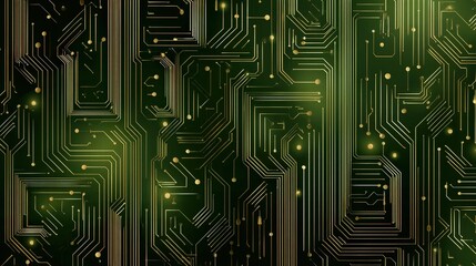 Detailed Gold Circuit Board Pattern on Green