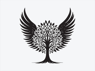 Tree with Angel Wings Silhouette for Spiritual Nature-Inspired Art and Symbolic Designs of Growth and Protection