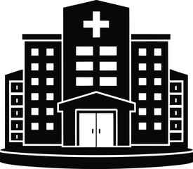 Hospital Building Silhouette Vector | Medical Center Design for Healthcare and Emergency Vector