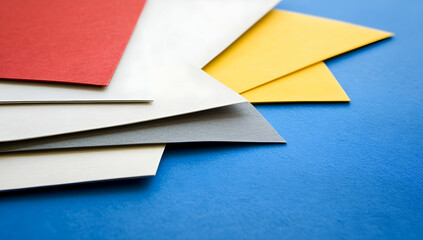 Macro Shot of Colorful Paper Sheets on Textured Blue Surface