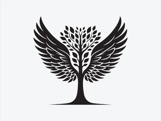 Tree with Angel Wings Silhouette for Spiritual Nature-Inspired Art and Symbolic Designs of Growth and Protection