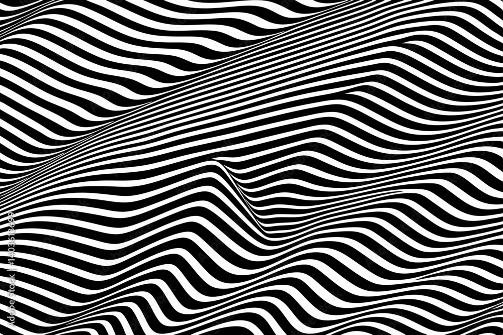 Poster dynamic black and white waves creating an illusion of depth and movement in a mesmerizing optical ar