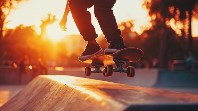A skateboarder is in mid-air, performing a trick on a ramp