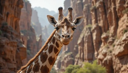 Fototapeta premium Giraffe Portrait Against Dramatic Canyon Landscape