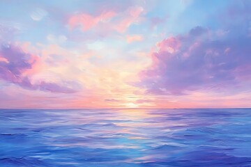 Fototapeta premium A peaceful sunset over a rocky beach with soft waves and purple skies