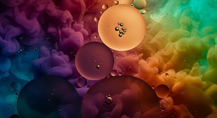 Colorful Abstract Oil and Water Mixture with Bubbles