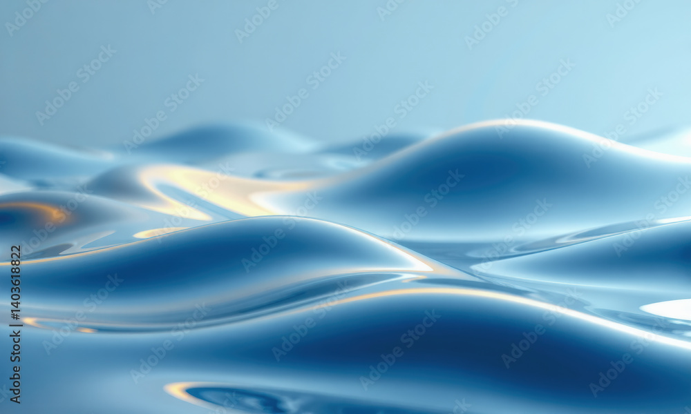 Poster serene and smooth surface of water, reflecting light in gentle waves, creating calming atmosphere. f