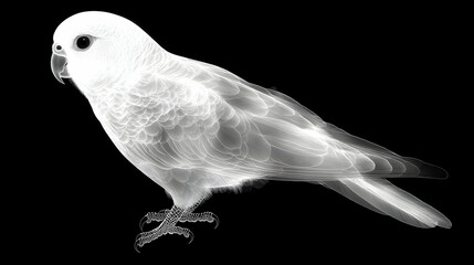 Monochrome X-Ray of Parrot Skeleton Side Profile with Anatomical Bone Structure on Dark Background