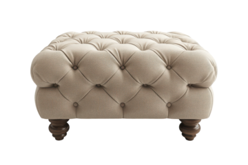 Elegant tufted ottoman beige velvet upholstery classic wooden legs luxurious home decor accent