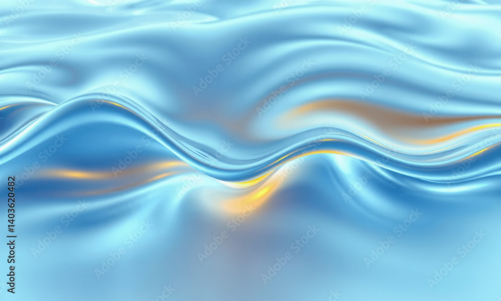 Poster serene and smooth surface of blue liquid, showcasing gentle waves and reflections of light, creating