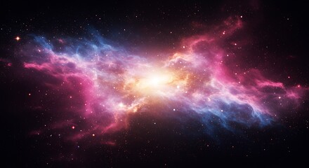 Naklejka premium Cosmic Nebula with Vibrant Colors and Starfield Background