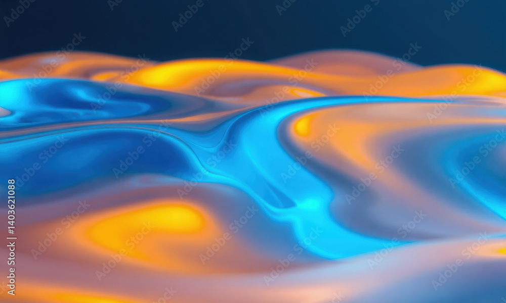 Poster mesmerizing abstract representation of fluid dynamics, showcasing vibrant blue and orange waves that