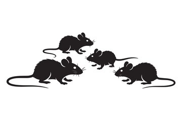 Four Simple Black Silhouette Mice Icons