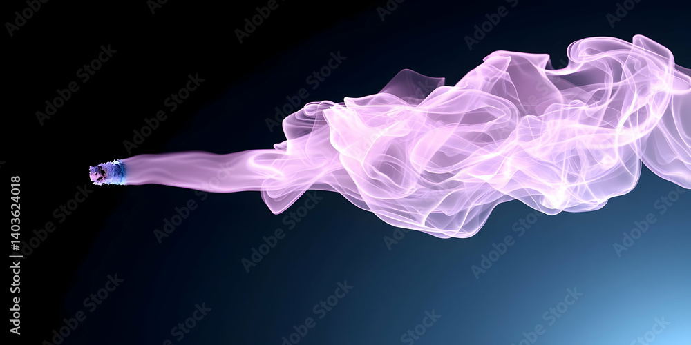 Poster pink smoke flowing horizontally against gradient blue background with abstract swirls and dynamic cu