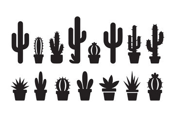 Collection of Black and White Cactus and Succulent Icons