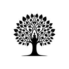 Obraz premium Bodhi Tree with Buddha Silhouette in Black and White Design 