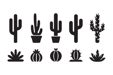 Fototapeta premium Vector Collection of Various Cactus and Succulent Silhouettes