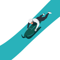 Athlete sliding down a track with a sled in minimal vector art