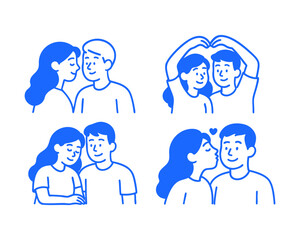 couple goal portrait doodle cartoon drawing vector illustration set with Varied Poses and Expressions