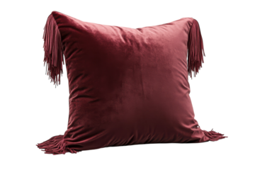 Luxurious burgundy velvet cushion with long tassels rich texture elegant design perfect home decor