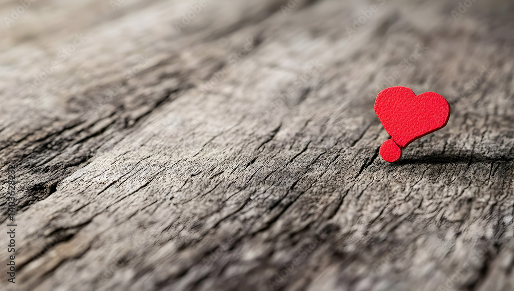 Poster red heart on textured wooden surface representing love and affection with a rustic background