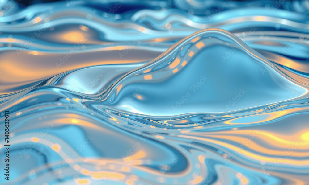 Poster mesmerizing abstract representation of fluid dynamics, showcasing smooth waves and reflections in sh