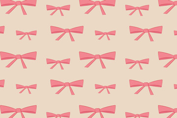 Seamless background with pink ribbon bows. Vector illustration.	