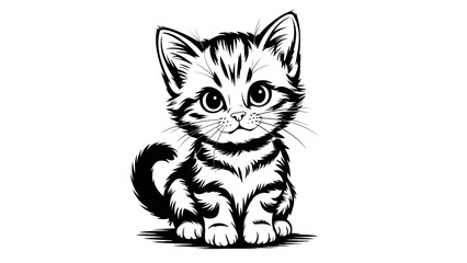 
Cute Kitten Line Art Drawing – Adorable Black and White Cat Illustration for Tattoos, Stickers, and Prints