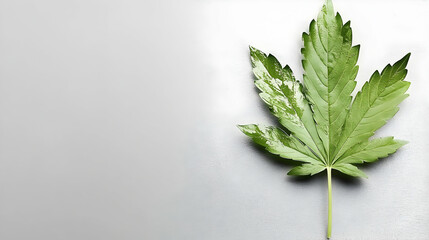 Single Green Cannabis Leaf on Gray Background with Graphic Elements