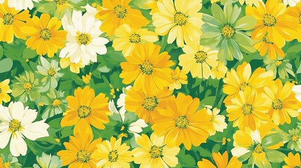 Vivid Coreopsis floral pattern with a mix of yellow and green tones designed for fabric prints and home dcor accessories