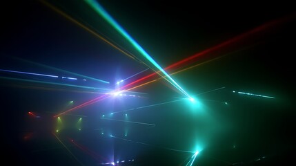 Colorful Light Beams Shooting in Dark Space Abstract