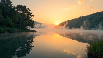 Serene sunrise meditation, reconnecting with nature. Travel. Honoring summer's beginning.