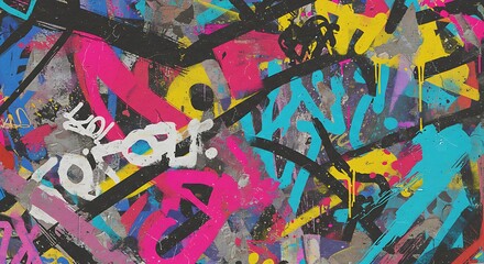 Abstract Graffiti Wall Art with Vibrant Colors and Dynamic Strokes