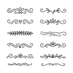 Elegant vintage calligraphic design elements and decorative flourishes for page borders and ornate illustrations