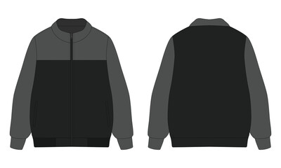 Black and grey bomber jacket mockup front and back view