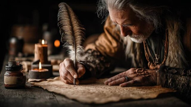 Viking Warrior Writing on Paper
