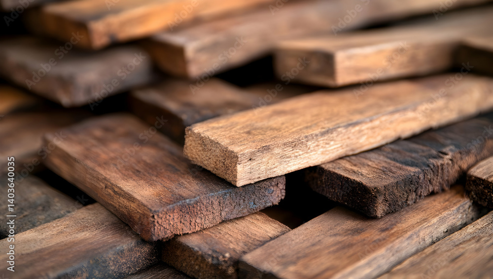 Poster Stacked Wooden Planks Featuring Varied Grain Patterns in a Close Up Display Creating Rustic Background Texture