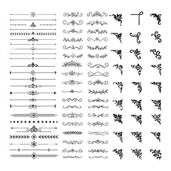 Elegant vintage calligraphic design elements and decorative flourishes for page borders and ornate illustrations