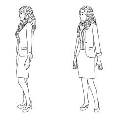 Side View Line Art Illustration of a Young Businesswoman Standing.