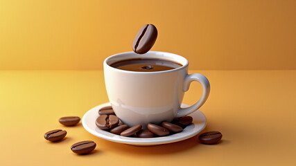 Obraz premium Cup coffee with Coffee Bean falling, 3d illustration.